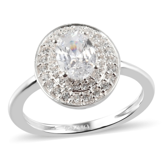 HALO WHITE SAPPHIRE RING IN SOLID STERLING SILVER - Picture 2 of 4